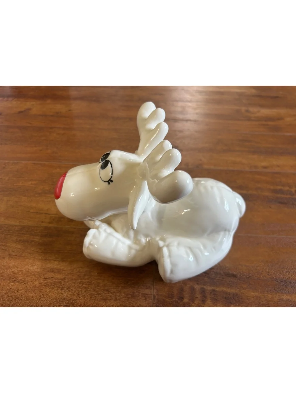 Ceramic White Reindeer Figurine with Red Nose